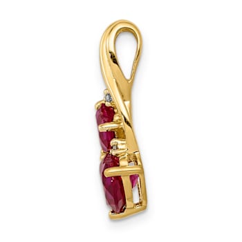 14K Two-tone Gold  Lab Created Ruby and Diamond Double Heart Pendant