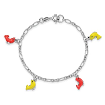 Sterling Silver Polished and Enameled Dolphins Children's 6-inch Bracelet