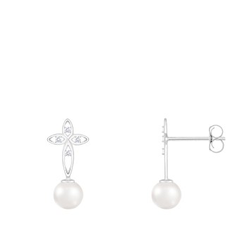 White Cultured Freshwater Pearl 14k White Gold Earrings 6-6.5mm