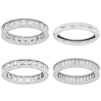 CZ Set Of 4 Stackable Band Rings In Rhodium Over Brass 10.82ctw