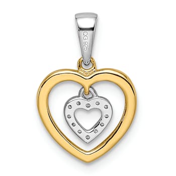 14K Two-tone Gold  Diamond Heart Dangle Pendant