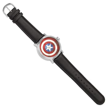 Marvel Captain America Adult Size Black Leather Band Watch