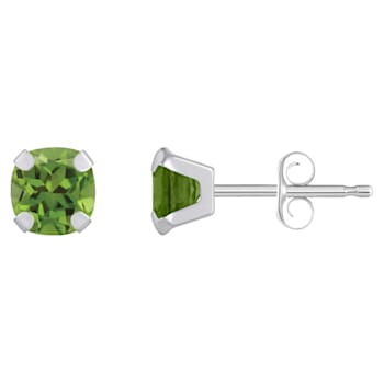 5mm Cushion Peridot Rhodium Over 10k White Gold Stud Earrings