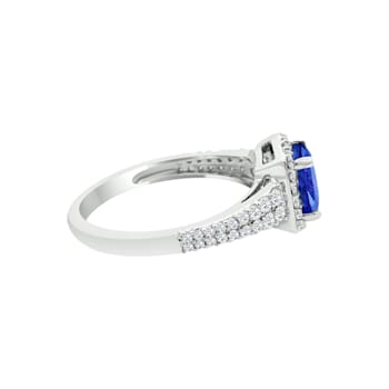 14K White Gold Square Cushion Tanzanite and Diamond Ring, 1.50ctw