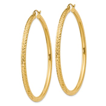 14k Yellow Gold Diamond-Cut 2 3/16" Round Hoop Earrings