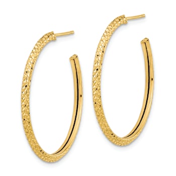 14k Yellow Gold Polished and Diamond-Cut 1 1/4" Round C-Hoop Earrings