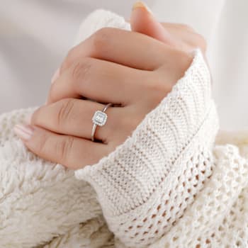 Baguette White Topaz and Round Moissanite Sterling Silver Halo Ring 1.75ctw