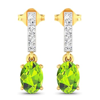 1.26ctw 14K Yellow Gold Oval Green Peridot and White Diamond Halo Earrings