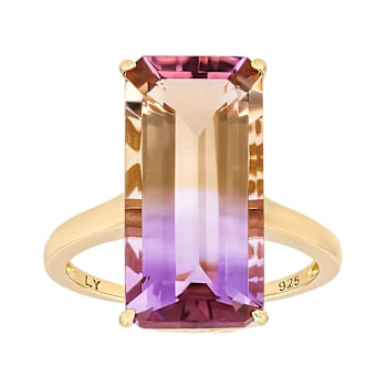 Bi-Color Ametrine Rectangular Octagonal Solitaire Ring In 18K Gold Over
Sterling Silver 7.05ct