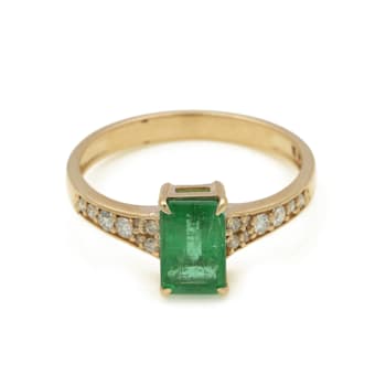 1.19 Ctw Emerald with 0.16 Ctw Diamond Ring in 14K YG