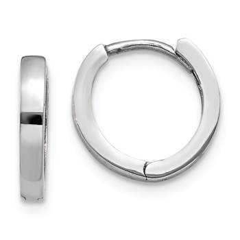 Rhodium Over 14k White Gold 7/16" Round Hinged Hoop Earrings