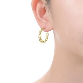 Chain Link C-Hoop Earrings In 14K Gold Over Brass