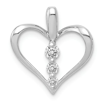 Rhodium Over 14k White Gold Diamond 3-stone Heart Pendant
