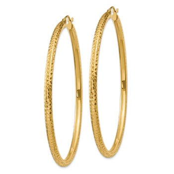 14k Yellow Gold Diamond-Cut 2 3/8" Round Hoop Earrings