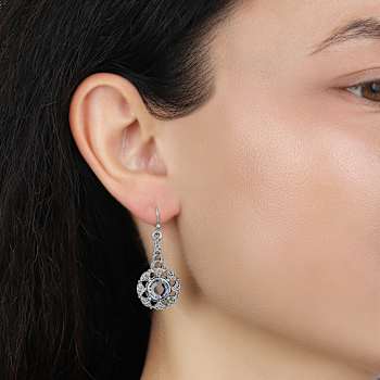 Pewter/Silver Tone Lt Blue Crystal Drop Earrings