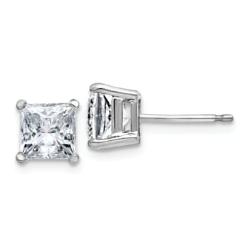 Rhodium Over 14K White Gold 2ct. 5.5mm Princess G H I True Light
Moissanite Earrings