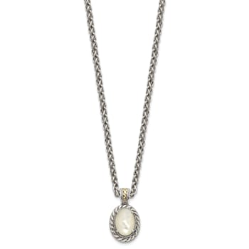 Sterling Silver with 14K Accent Antiqued Mother Of Pearl Necklace