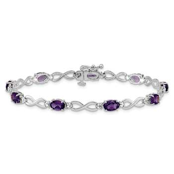 Rhodium Over 10k White Gold Amethyst and Diamond Infinity Bracelet