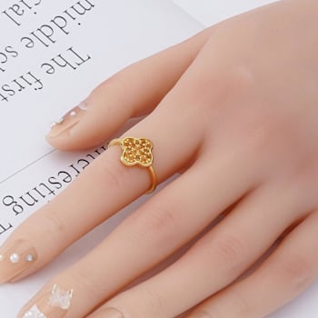 Citrine 18K Yellow Gold Over Sterling Silver 4-Leaf Clover Cluster Ring