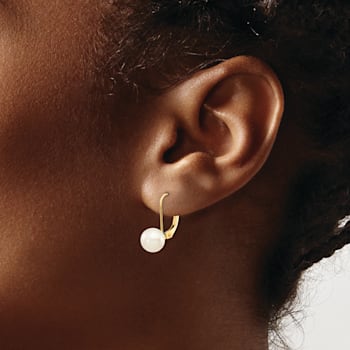 14K Yellow Gold 7-8mm White Round Saltwater Akoya Cultured Pearl
Leverback Earrings