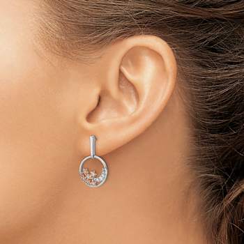 14k Two-tone Gold Moon and Stars Circle Diamond Dangle Earrings