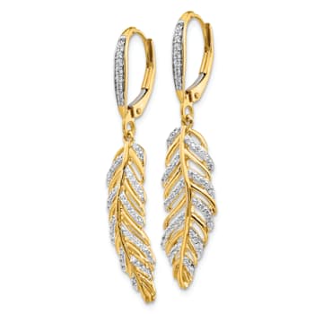 14k Yellow Gold and Rhodium Over 14k Yellow Gold Diamond Fancy Feather
Dangle Earrings