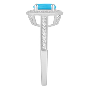 7mm Round Turquoise 1/5 ctw Diamond Rhodium Over Sterling Silver Halo Ring