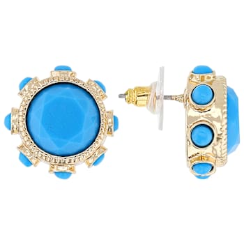 Turquoise Simulant Statement Stud Earrings In Gold Tone