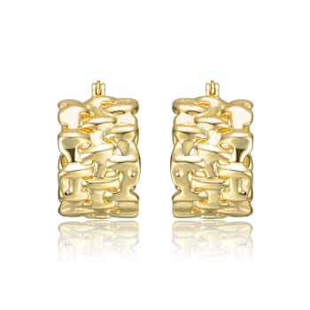 Basketweave C-Hoop Earrings In 14K Gold Over Brass