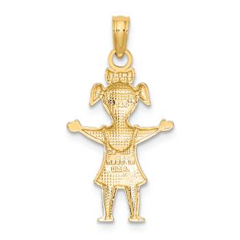 10K Yellow Gold Solid Polished Girl with Pig-Tails Charm
