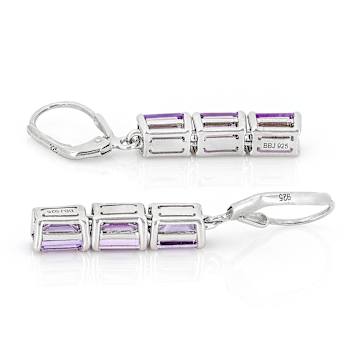 Amethyst Rectangular Octagonal Drop Earrings In Sterling Silver 2.97ctw