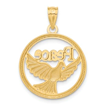 14K Yellow Gold with Rhodium Polished Peace Dove Pendant
