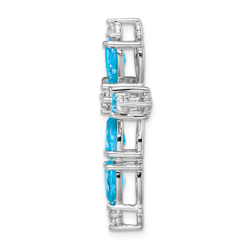 Rhodium Over 14k White Gold Blue Topaz and Diamond Cross Chain Slide