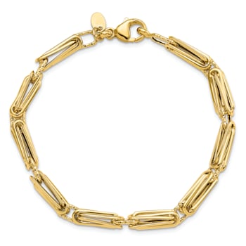 14k Yellow Gold 4.6mm Polished and Textured Fancy Link Bracelet