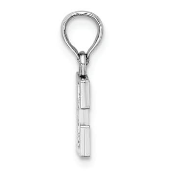 Rhodium Over 14k White Gold Polished Block Letter E Initial Pendant
