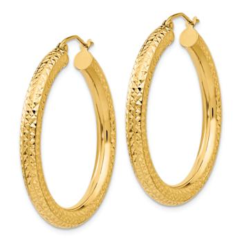 14k Yellow Gold Diamond-Cut 1 3/8" Round Hoop Earrings