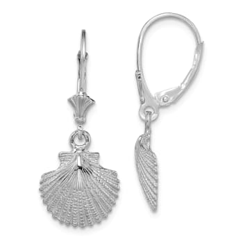 Rhodium Over 14k White Gold Textured Scallop Shell Earrings