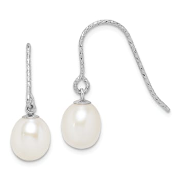 Rhodium Over Sterling Silver  Polished Diamond-cut 6-7mm Freshwater
Cultured Pearl Dangle Earrings