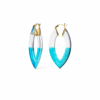 14K Yellow Gold Over Sterling Silver Painted Marquise Hoops in Blue