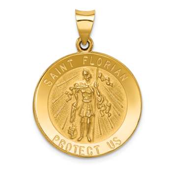 14k Yellow Gold Polished and Satin Saint Florian Medal Pendant