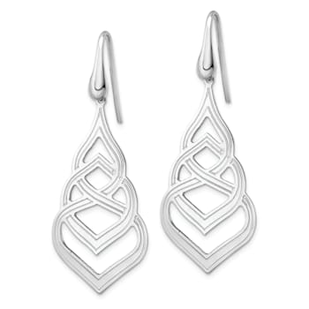 Rhodium Over Sterling Silver Polished and Textured Grooved Fancy Drop
Dangle Earrings