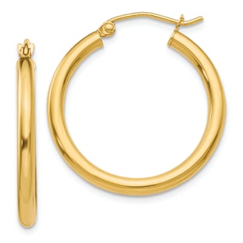 14k Yellow Gold Polished 1" Tube Hoop Earrings