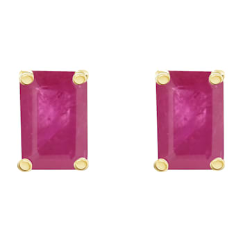 6x4mm Emerald Cut Ruby 14k Yellow Gold Stud Earrings