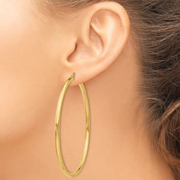 14k Yellow Gold 2 3/4" Polished Tube Hoop Earrings
