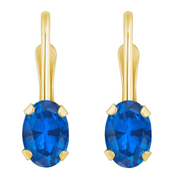 6x4mm Oval Lab Created Sapphire 10k Yellow Gold Drop Earrings
