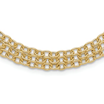 14K Yellow Gold Polished and Textured Fancy 3 Layer Cable Necklace