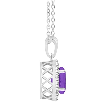8x6mm Oval Amethyst and White Topaz Accent Rhodium Over Sterling Silver
Halo Pendant w/Chain