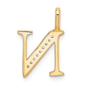 14K Yellow Gold Diamond Letter N Initial Pendant