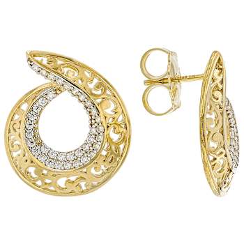 CZ Filigree Circle Drop Earrings In 18K Gold Over Sterling Silver 0.01ctw