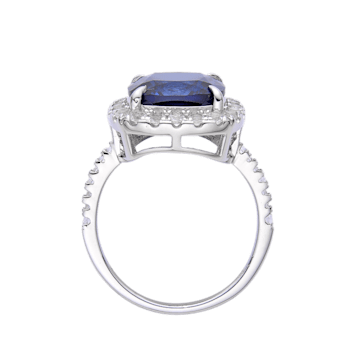 Lab Created Blue Sapphire and White Topaz Rhodium Over Sterling Silver
Halo Ring